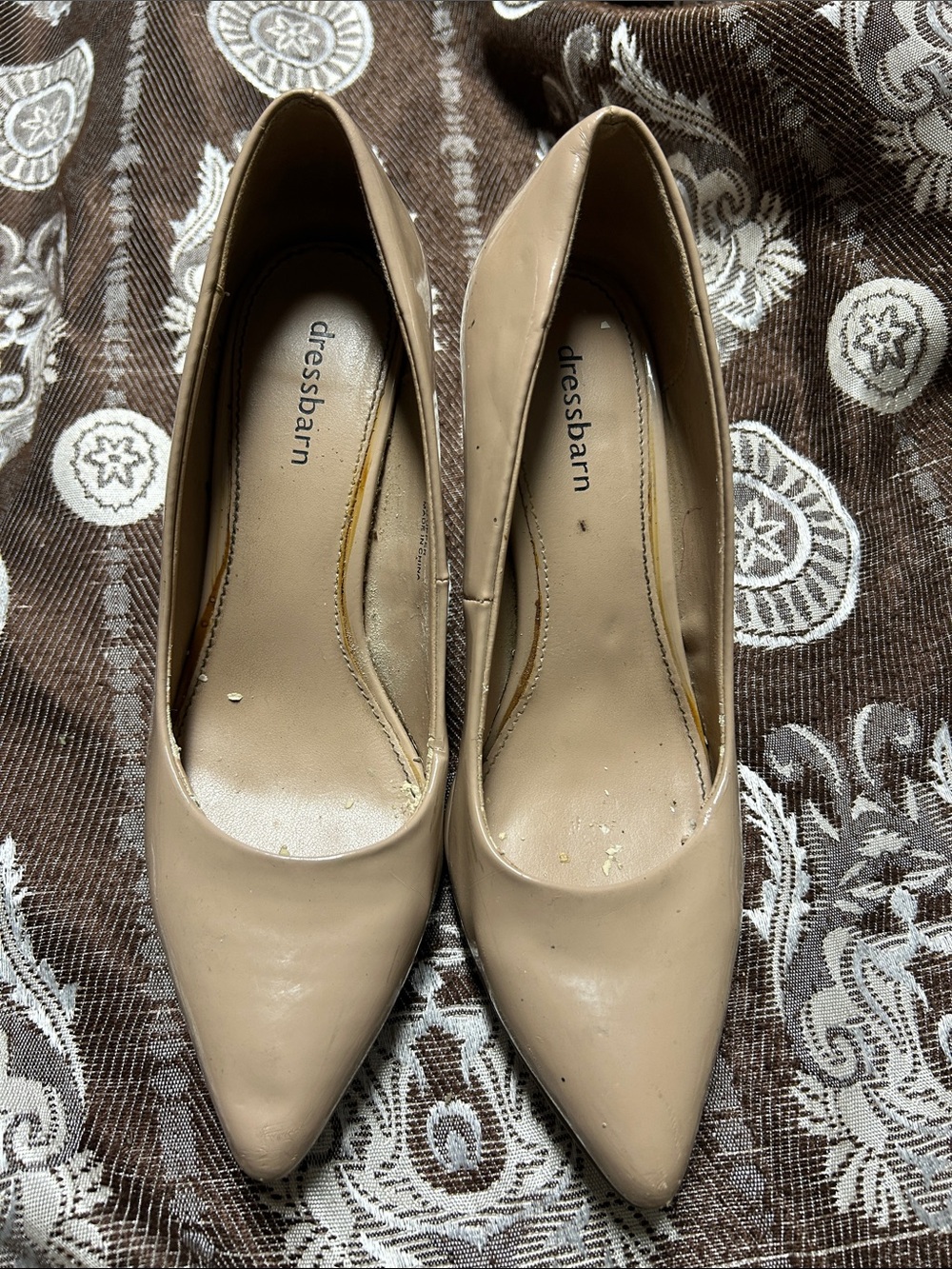 dressbarn Beige Patent Pointed-Toe Pumps